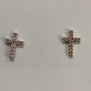 DIAMOND Sterling Cross Earrings Crucifix .925 Silver Fine Jewelry REAL/TESTED!